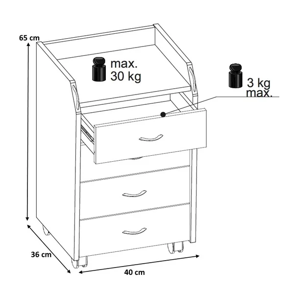 Caisson de bureau contemporain mobile blanc/gris Samantha