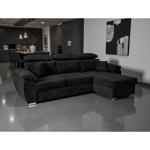 Canapé d'angle convertible et réversible en tissu noir Omega