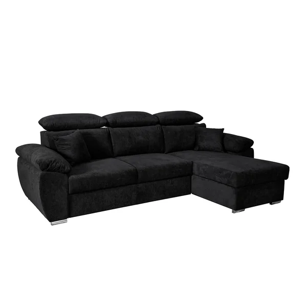 Canapé d'angle convertible et réversible en tissu noir Omega