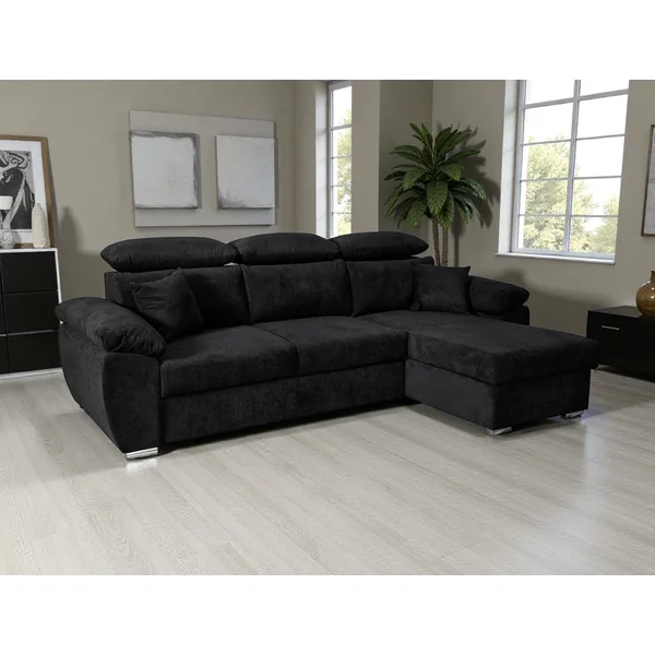 Canapé d'angle convertible et réversible en tissu noir Omega