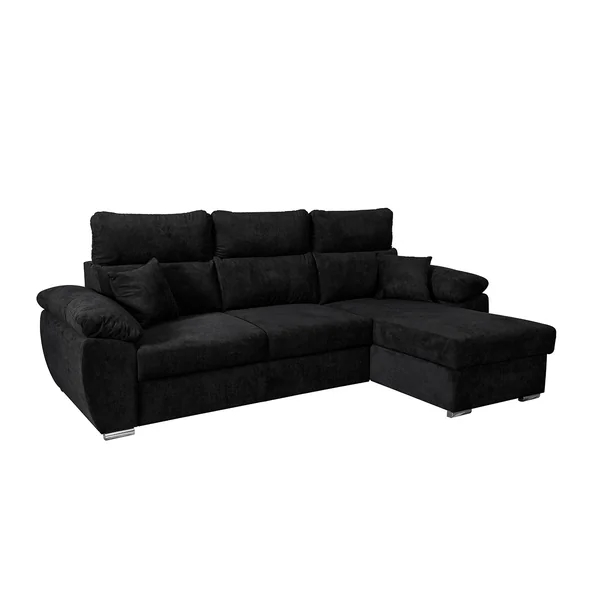 Canapé d'angle convertible et réversible en tissu noir Omega