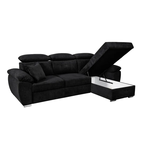 Canapé d'angle convertible et réversible en tissu noir Omega
