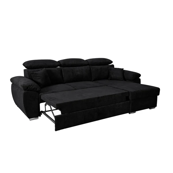 Canapé d'angle convertible et réversible en tissu noir Omega