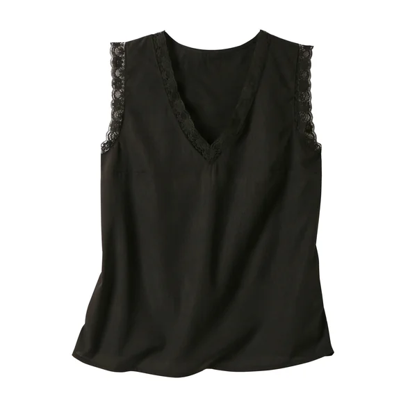 Caraco fluide col V dentelle, crêpe **polyester recyclé, marine