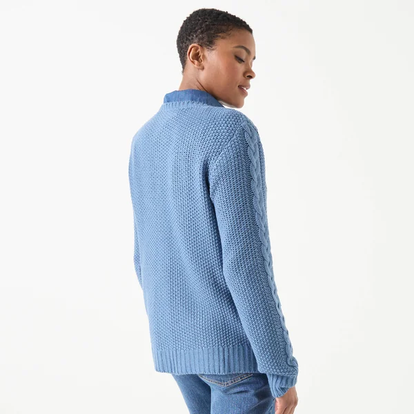 Cardigan boutonné, maille torsadée, bleu jean