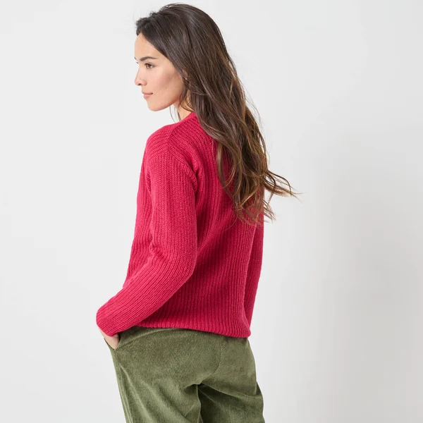 Cardigan boutons perles fantaisie, maille anglaise toucher doux, framboise