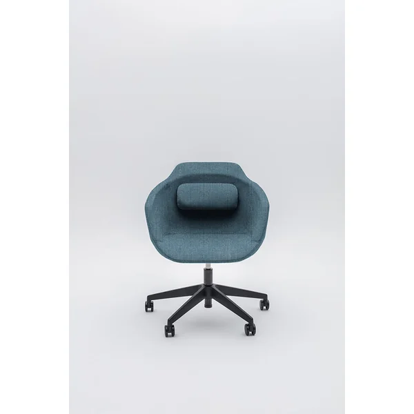Chaise de réunion design réglable en hauteur avec piétement étoile en polyamide noir avec roulettes Sandy