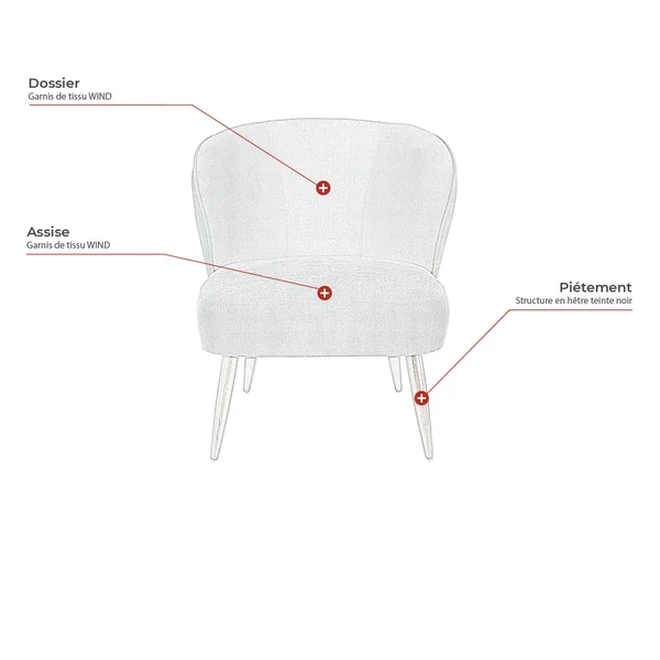 Chaise lounge de restaurant en tissu Enzo