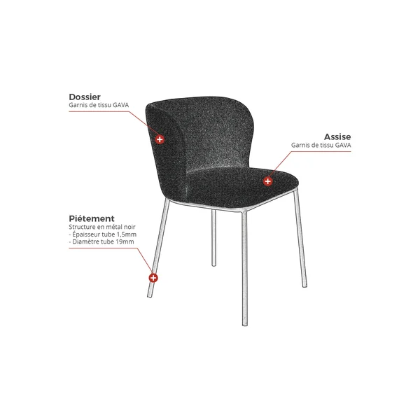 Chaises de restaurant en tissu gris Miranda (lot de 2)