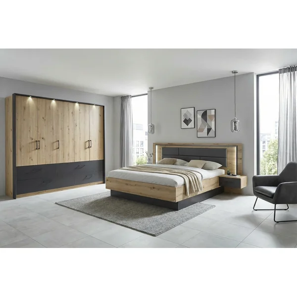 Chambre adulte style industriel chêne/gris métal Oscario