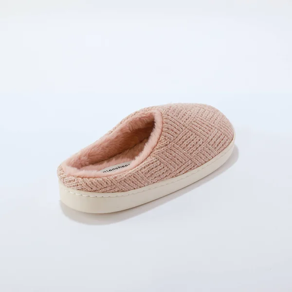 Chaussons forme mule fourrés, rose