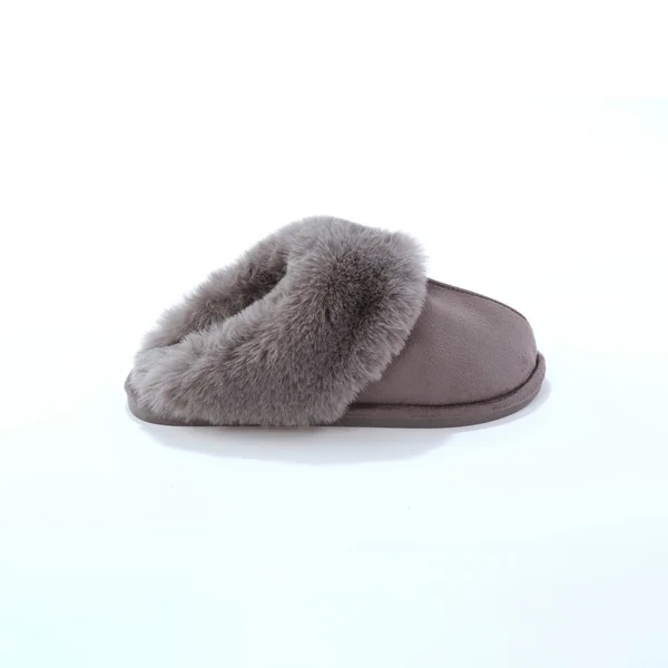 Chaussons mules col fourré, gris