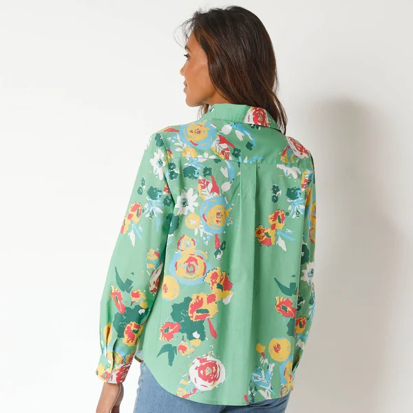 Chemise imprimé fleuri maxi, coton, vert / multicolore