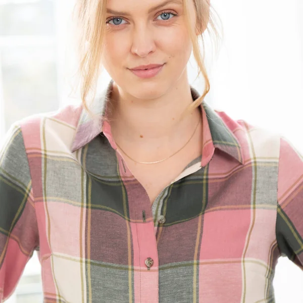 Chemise longue grands carreaux, flanelle, rose / vert
