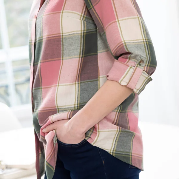 Chemise longue grands carreaux, flanelle, rose / vert