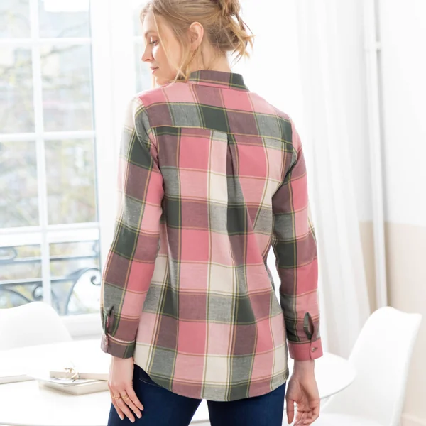 Chemise longue grands carreaux, flanelle, rose / vert
