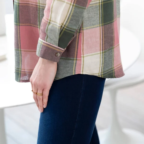 Chemise longue grands carreaux, flanelle, rose / vert