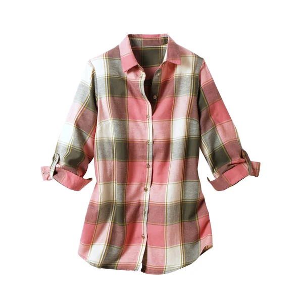 Chemise longue grands carreaux, flanelle, rose / vert