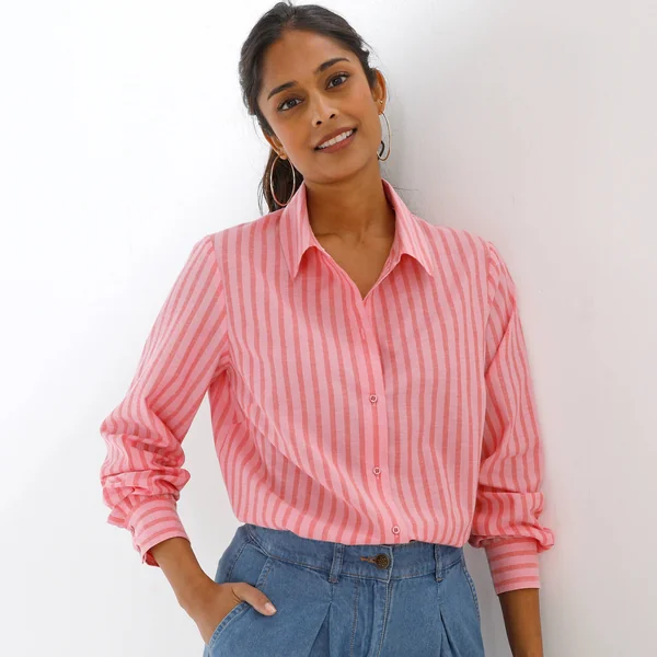 Chemise rayée bicolore , rose / rouge