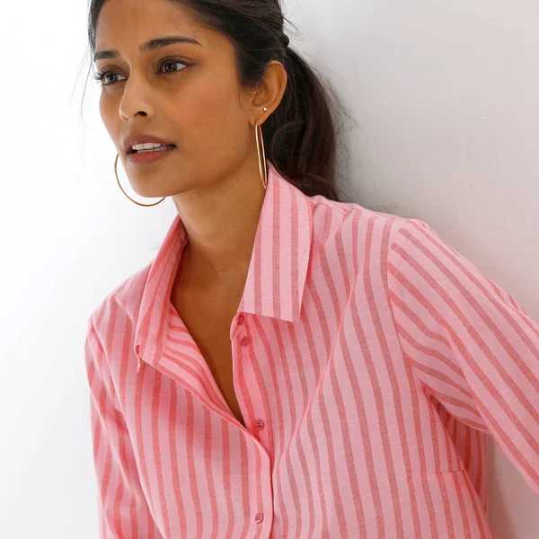 Chemise rayée bicolore , rose / rouge