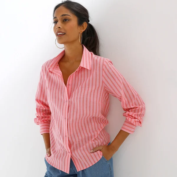 Chemise rayée bicolore , rose / rouge