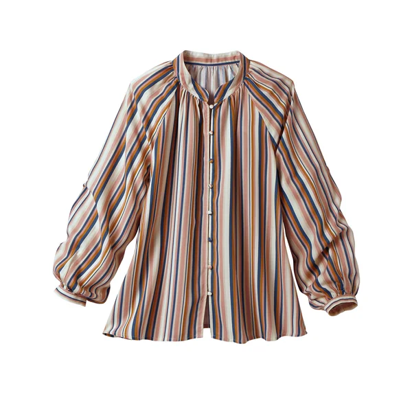 Chemisier ample imprimé rayé, manches blousantes , beige / rose