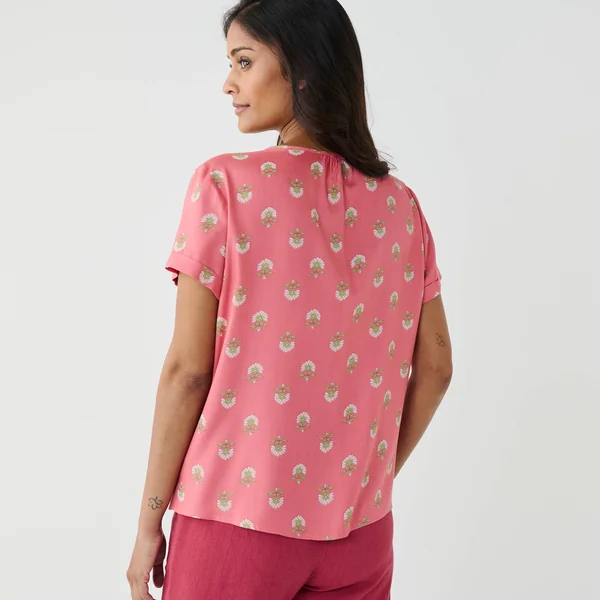 Chemisier imprimé bicolore, manches courtes, rose