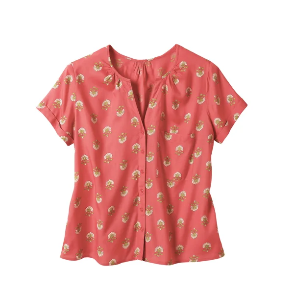 Chemisier imprimé bicolore, manches courtes, rose