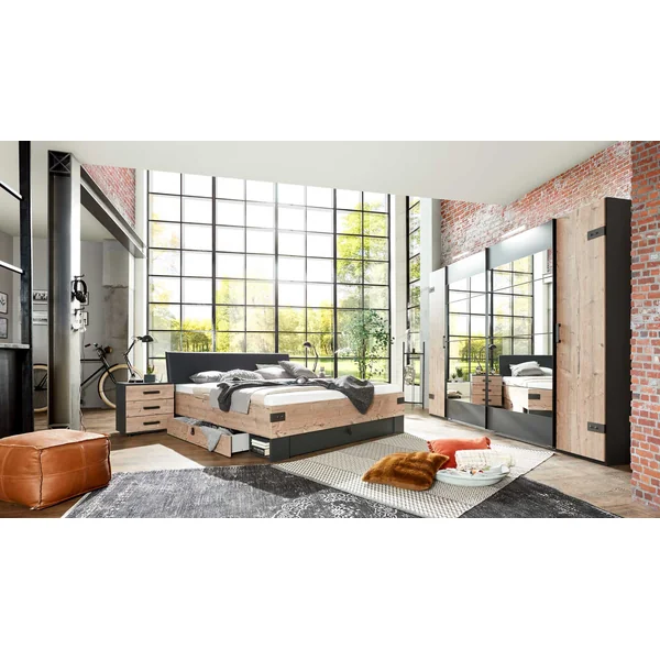 Chevet adulte style industriel H 58 cm marron/graphite Nashville