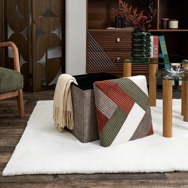 Coffre-pouf côtelé pliable patchwork, multicolore