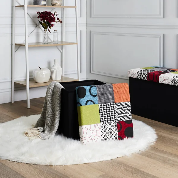 Coffre-pouf pliable patchwork, multicolore