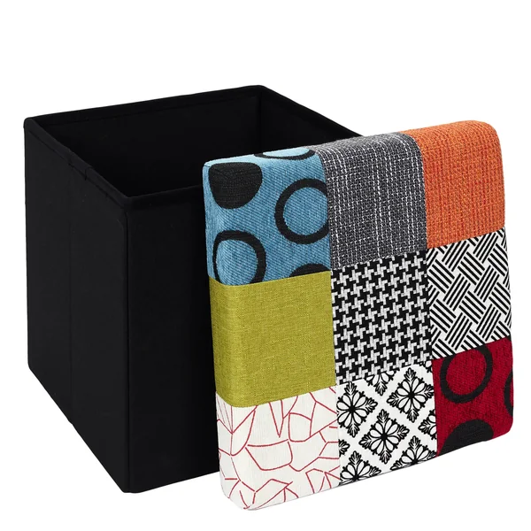 Coffre-pouf pliable patchwork, multicolore
