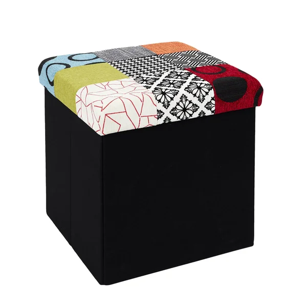 Coffre-pouf pliable patchwork, multicolore