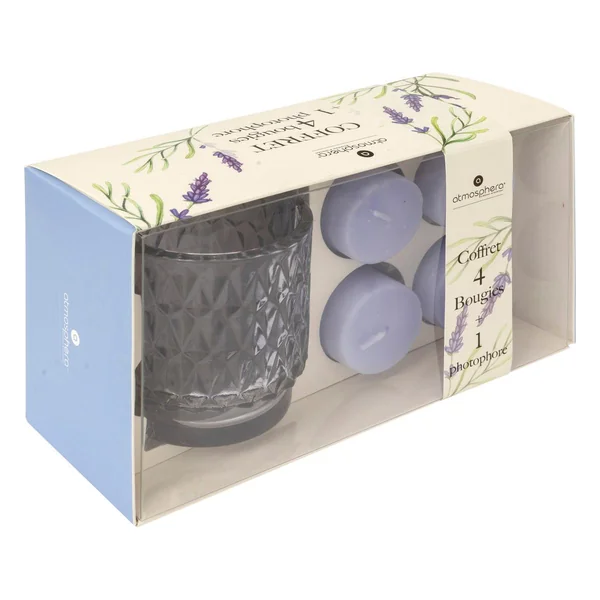 COFFRET PHOTOPHORE OUDY AVEC 4 BOUGIES VIOLET