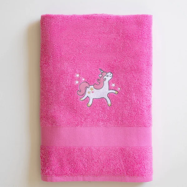 Collection éponge enfant brodée licorne coton - 380 g/m², fuchsia