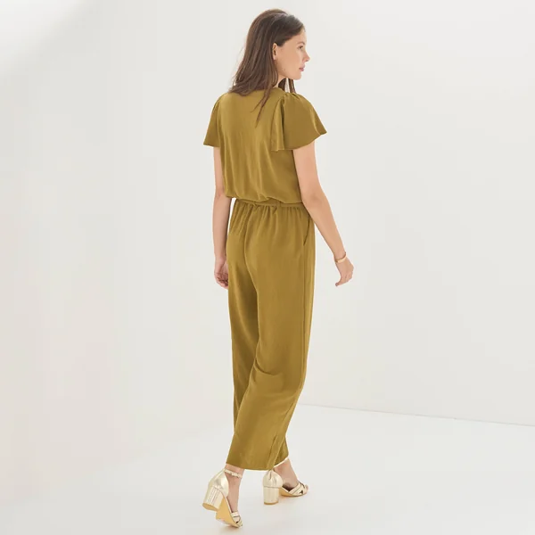 Combinaison pantalon crêpe fluide, kaki