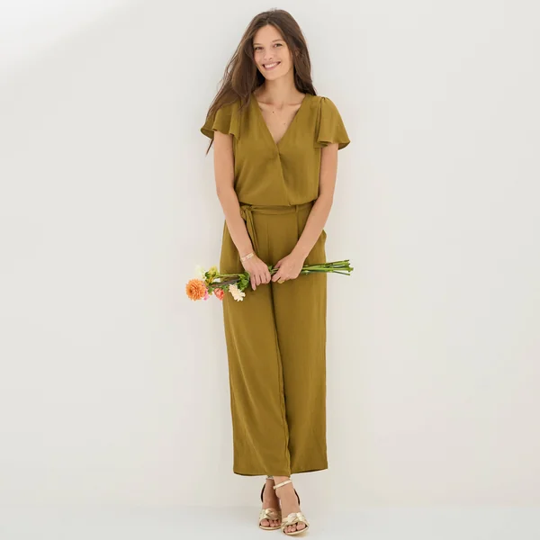 Combinaison pantalon crêpe fluide, kaki