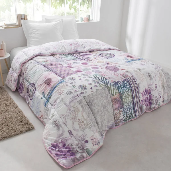 Couette coton imprimée Champêtre 400 g/m², parme / gris