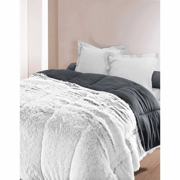 Couette fourrure synthétique 600 g/m², gris chiné