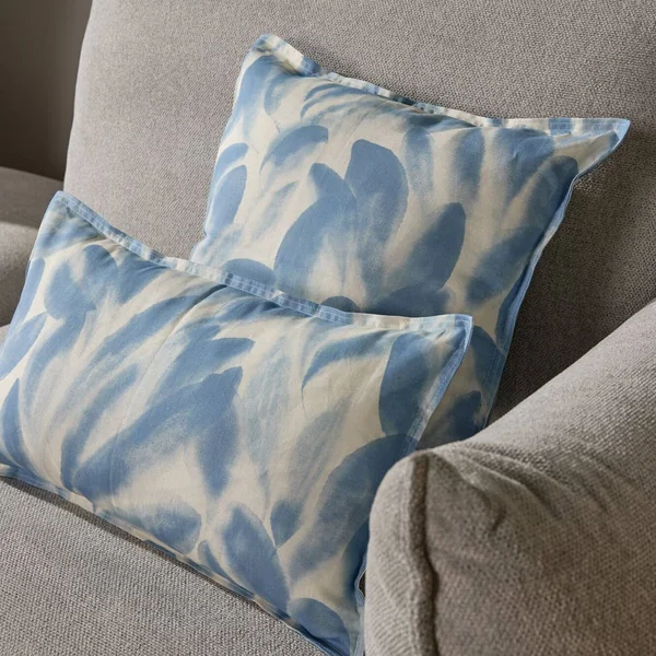 Coussin coton lin Plantain - Ecru/Bleu gris - 30 x 50 cm