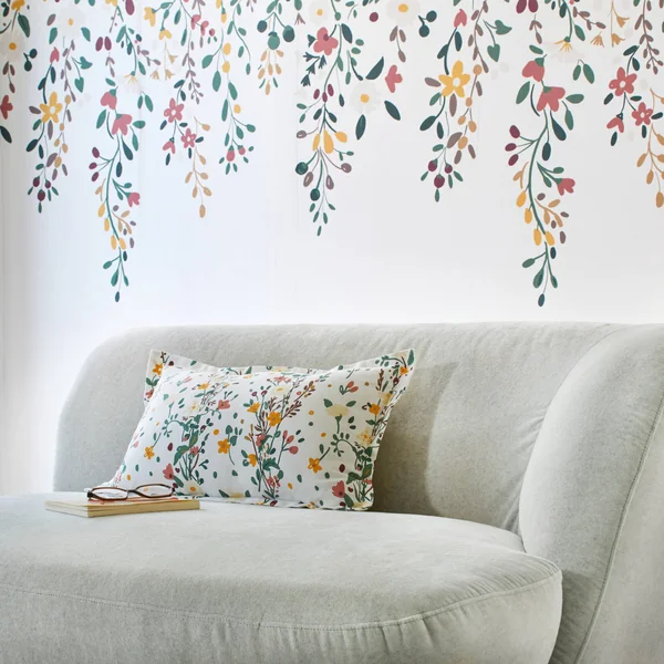 Coussin fleuri Céleste, blanc / multicolore