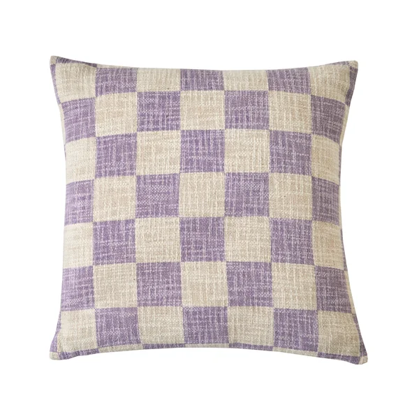 Coussin imprimé damier texturé, écru / parme