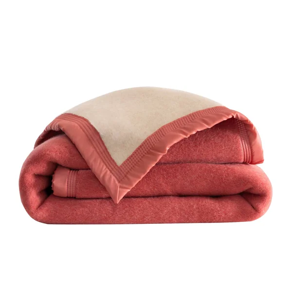 Couverture bicolore pure laine 800 g/m², bois de rose
