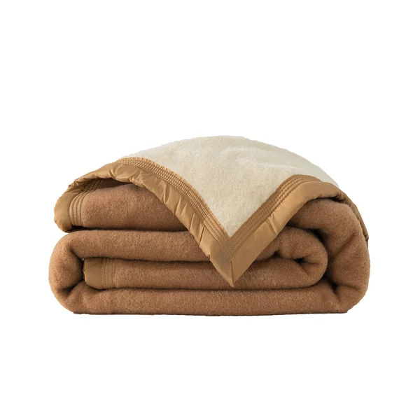 Couverture bicolore pure laine 800 g/m², chamois