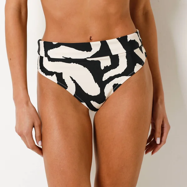Culotte de bain ceinture modulable, imprimé Navio, noir / écru