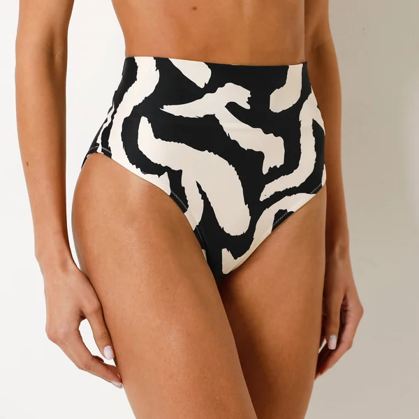 Culotte de bain ceinture modulable, imprimé Navio, noir / écru