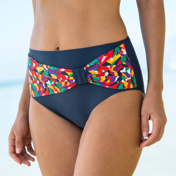 Culotte taille haute drapée imprimée, Toboki, multicolore