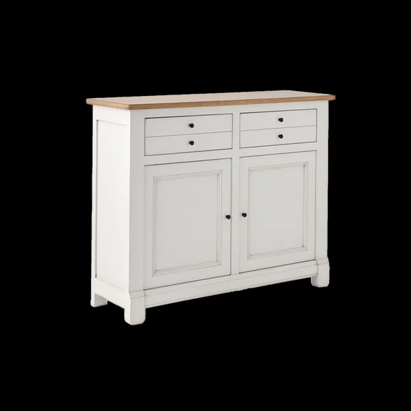 Desserte bois massif 2 portes 2 tiroirs Embellie - Blanc