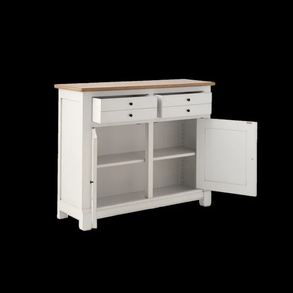Desserte bois massif 2 portes 2 tiroirs Embellie - Blanc