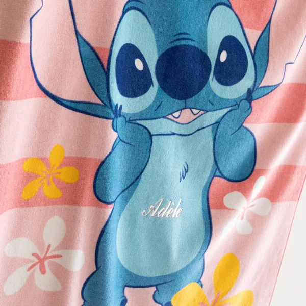 Drap de bain enfant Stitch® personnalisé éponge et velours coton - 320g/m², rose
